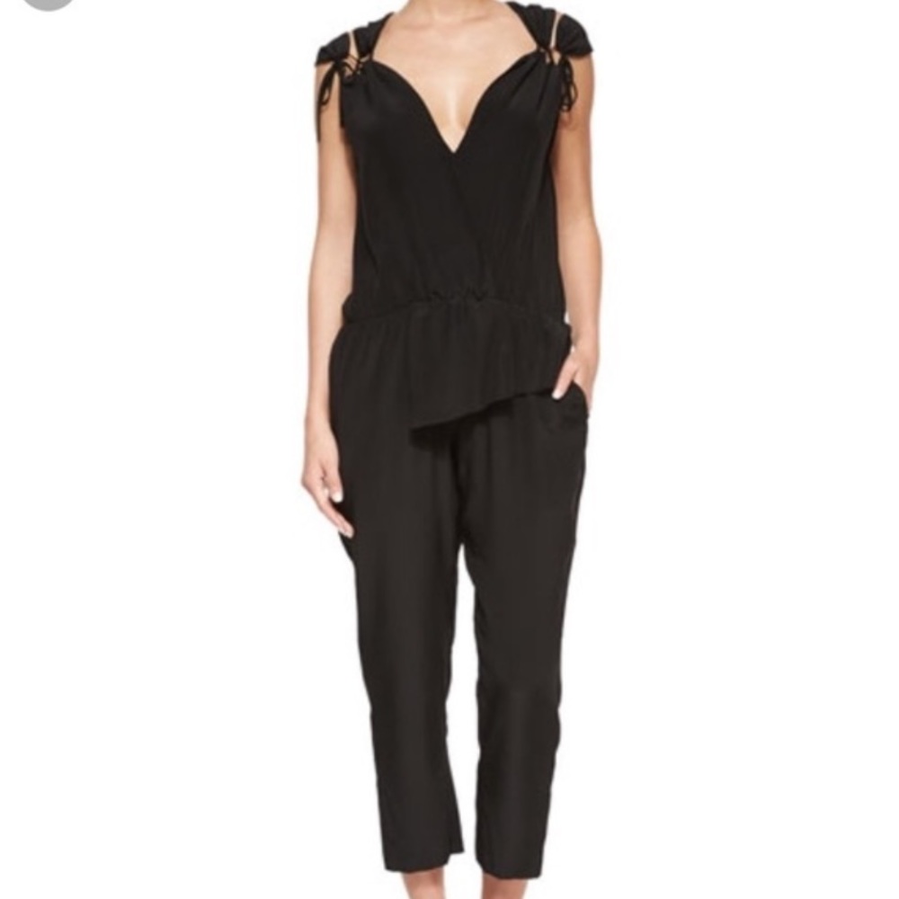 Thakoon Addition 100% silk peplum open back pocketed jumpsuit